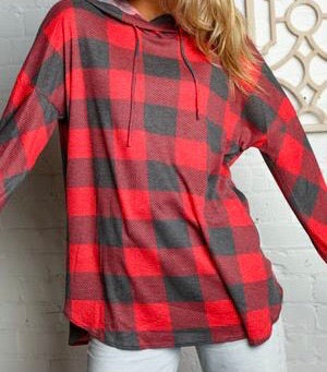 Plus Red/Charcoal Buffalo plaid hoodie – XO Boutique