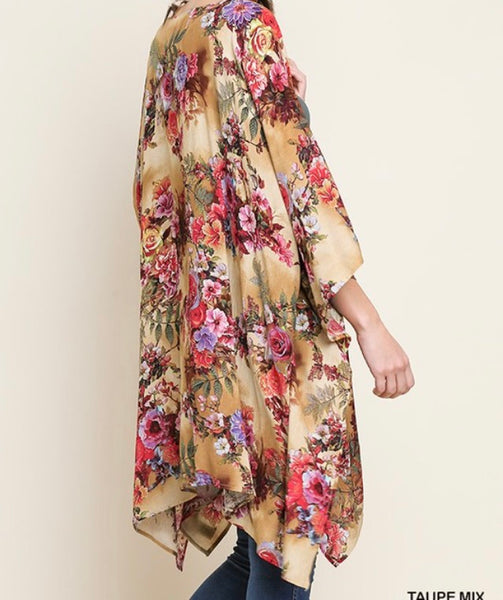 Taupe floral mix kimono