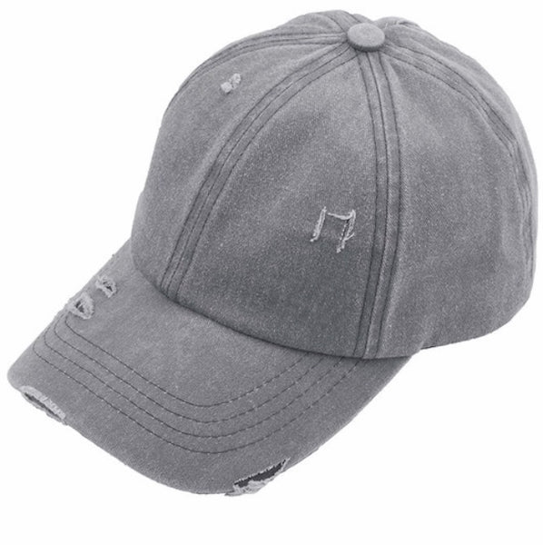C.C. Distressed ladder ponytail hat