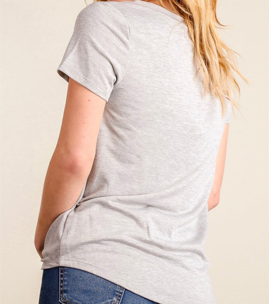 Grey short sleeve knotted hem top
