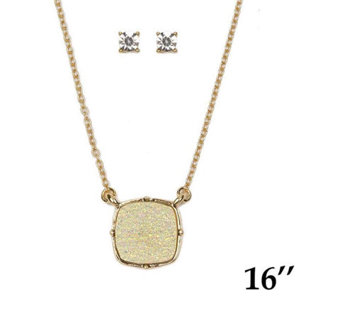 Necklace druzy square pendant & earrings set
