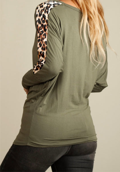 Olive animal print sleeve top