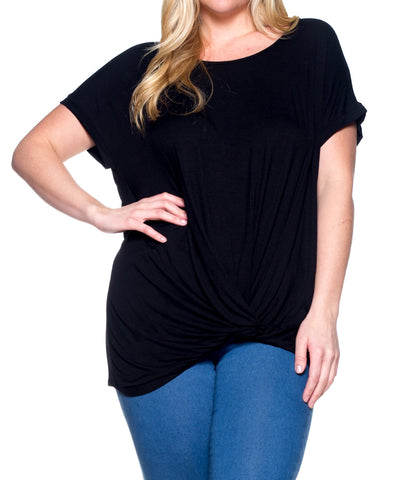 Plus black knotted detail short sleeve  top