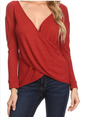 Surplice long sleeve top rust