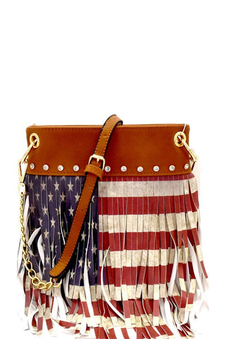 American flag fringe cross body bag