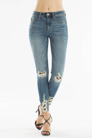 Kancan ankle skinny jeans with leopard print detail
