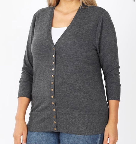 Plus 3/4 sleeve cardigan charcoal