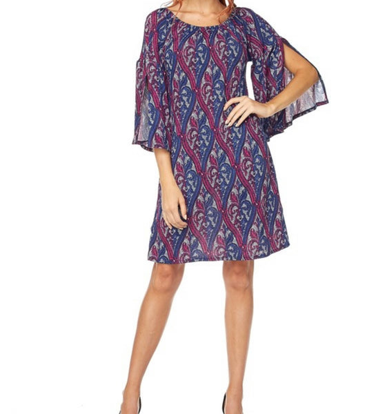 Purple pattern shift dress