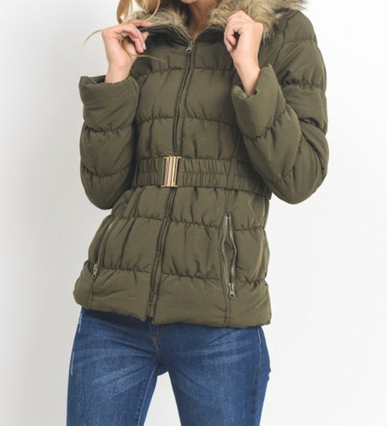 Plus olive fur trimmed parka