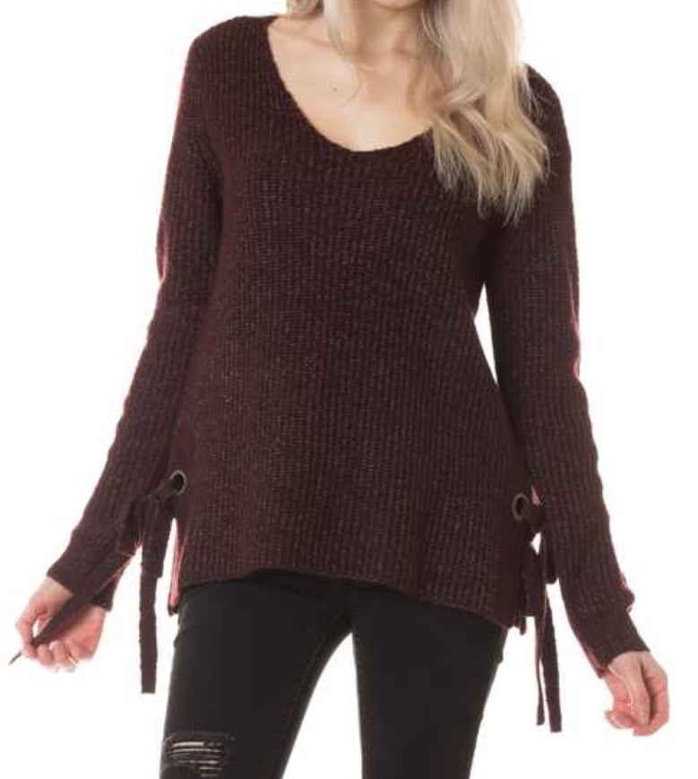 Sweater plum with side tie detail