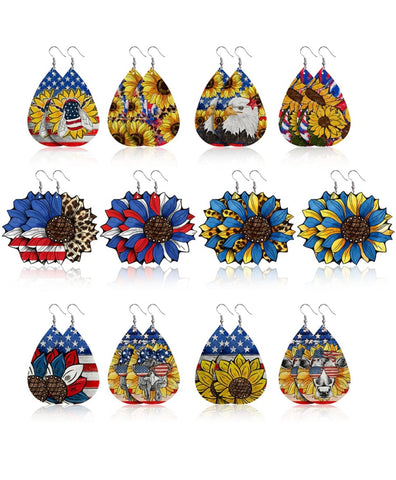 American sunflower faux leather earrings