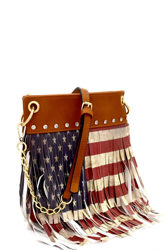 American flag fringe cross body bag