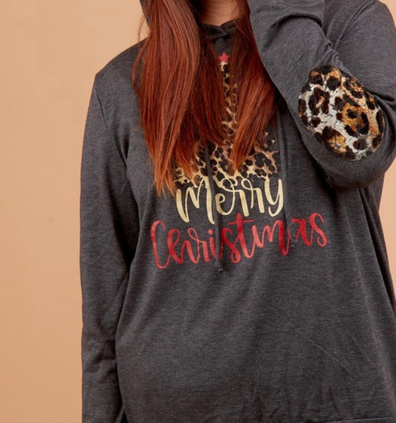 Plus Merry Christmas leopard detail hoodie