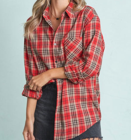 Red plaid flannel top