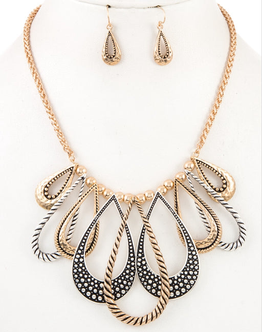Necklace two tone twist teardrop dangle set