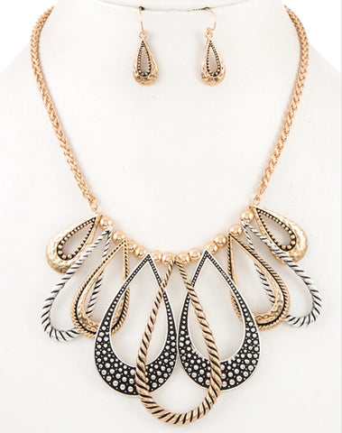 Necklace two tone twist teardrop dangle set