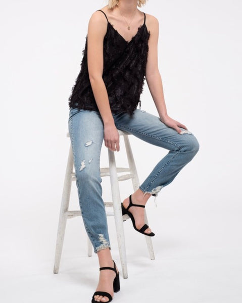 Black textured dressy tank