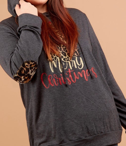 Plus Merry Christmas leopard detail hoodie