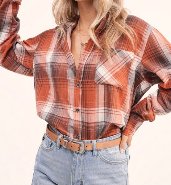 Ginger plaid flannel top