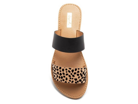Tan/black leopard slide sandal