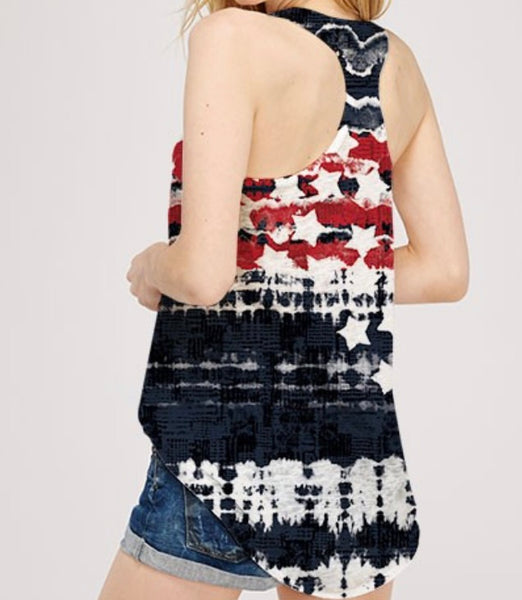 Red/white/blue stars & stripes racer back tank