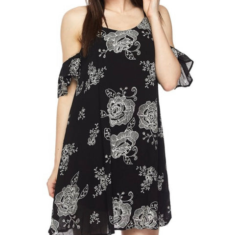 Black floral cold shoulder dress