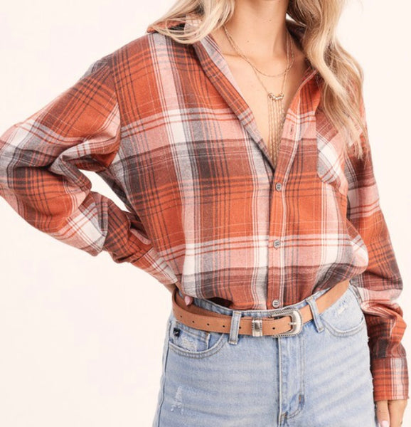 Ginger plaid flannel top