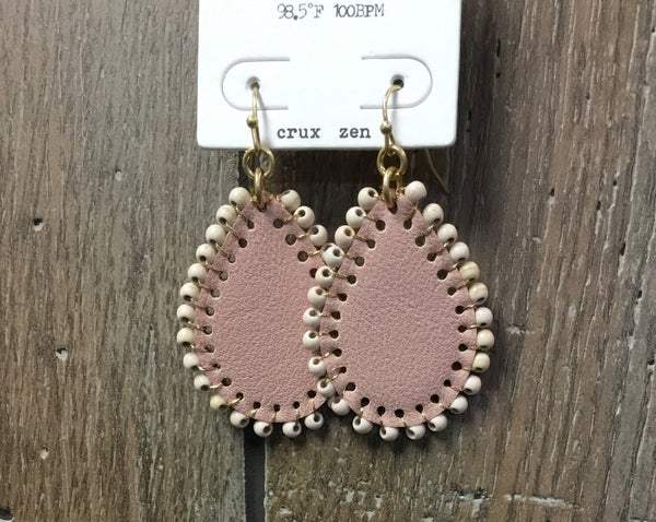 Earrings small leather bead border