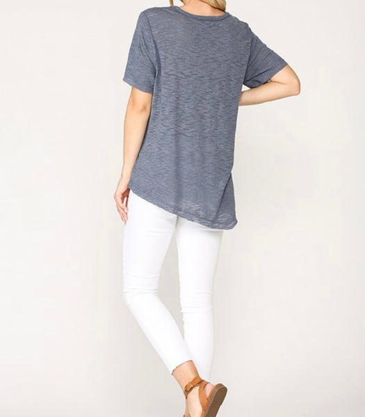 Short sleeve split neck top