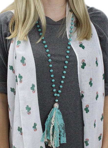 Fabric and pearl tassel necklace