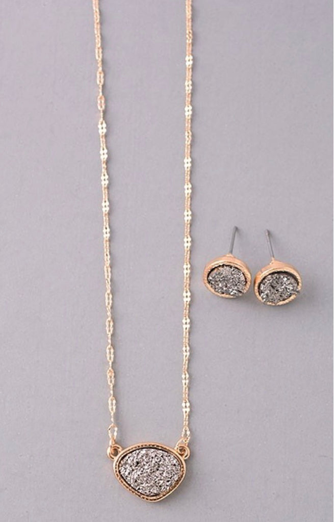 Necklace gold/gunmetal druzy