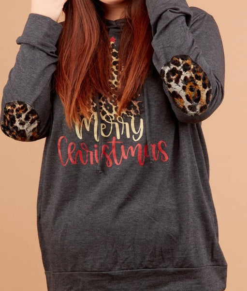 Plus Merry Christmas leopard detail hoodie