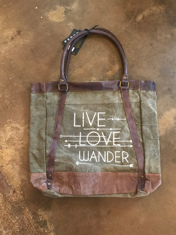 Live, Love, Wander canvas tote