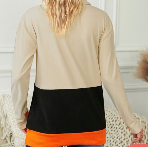 Pumpkin face cowl neck sweatshirt