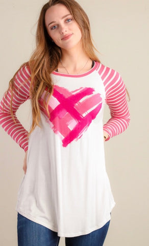 Pink heart print raglan top