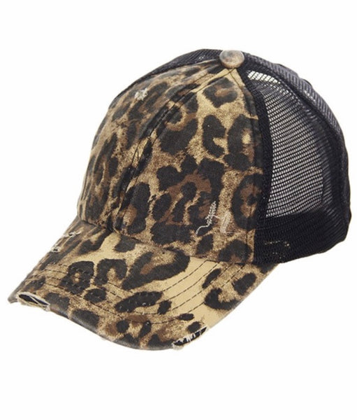 C.C. Leopard/black ponytail trucker hat