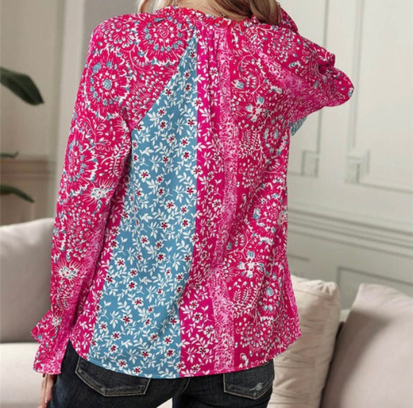 Pink/teal boho top