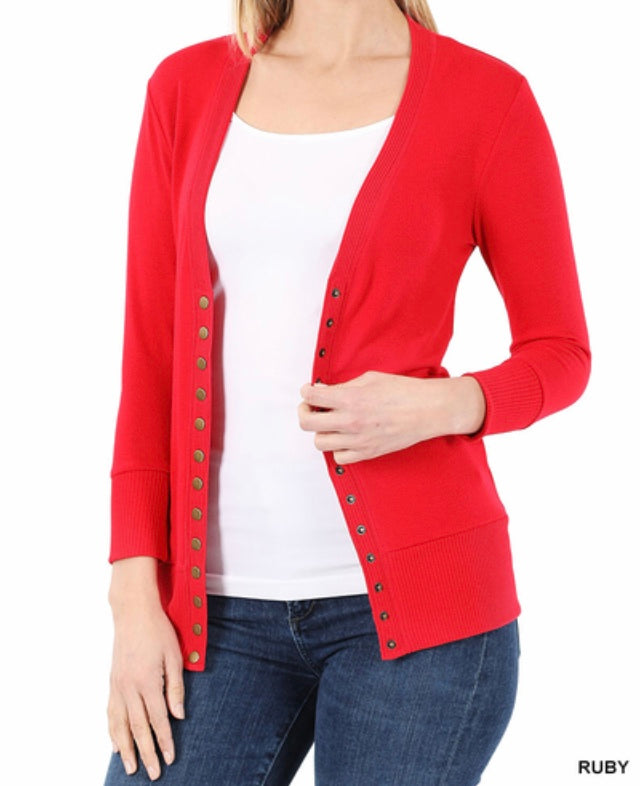Sweater cardigan 3/4 sleeve red