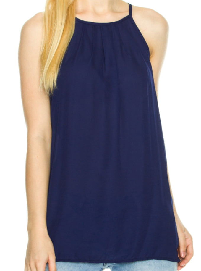 Tank navy pleated cami top