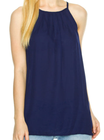 Tank navy pleated cami top