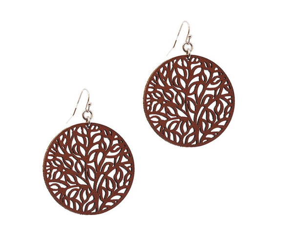 Earrings round leather filigree cutout