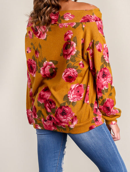 Mustar floral  off shoulder top