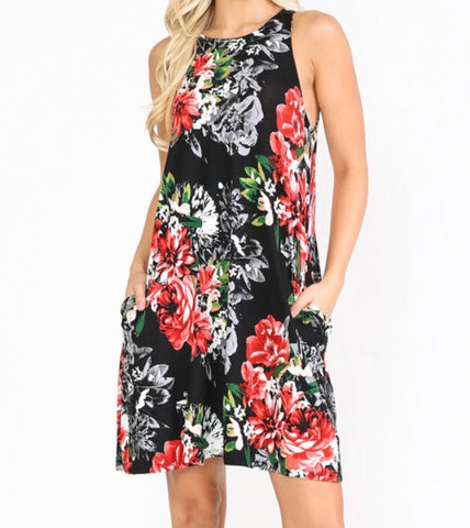 Black floral sleeveless dress