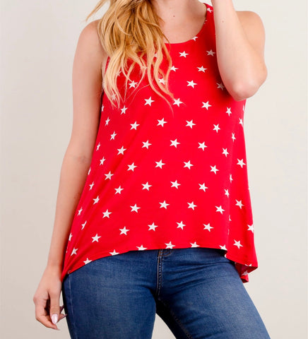 Red star print tank with back detail
