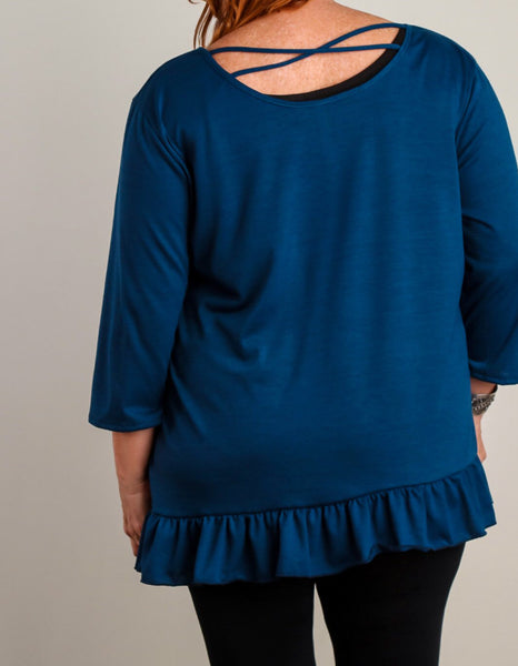 Plus teal ruffle hem top