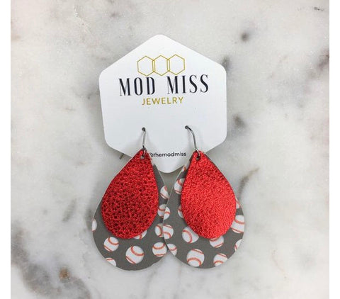 Stacked leather teardrop earrings