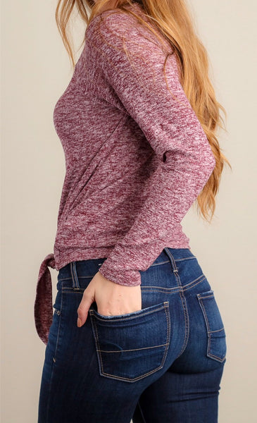 Wine marled front tie top