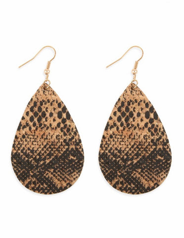 Snake skin print cork earrings