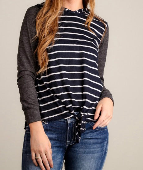 Vest navy striped floral hoodie