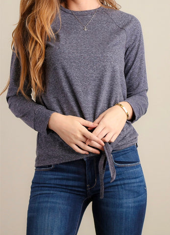 Charcoal marled front tie top